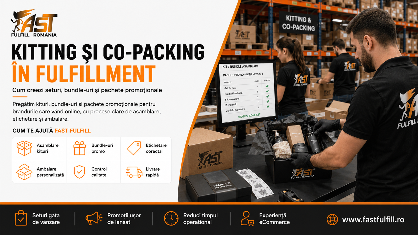 Kitting and co-packing in fulfillment by Fast Fulfill — assembling gift sets, promotional bundles and campaign packages
